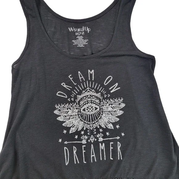 Tunic Tank Top Shirt Junior M 7-9 Dream on Dreamer Sleeveless Scoop Neck Black - Picture 9 of 16